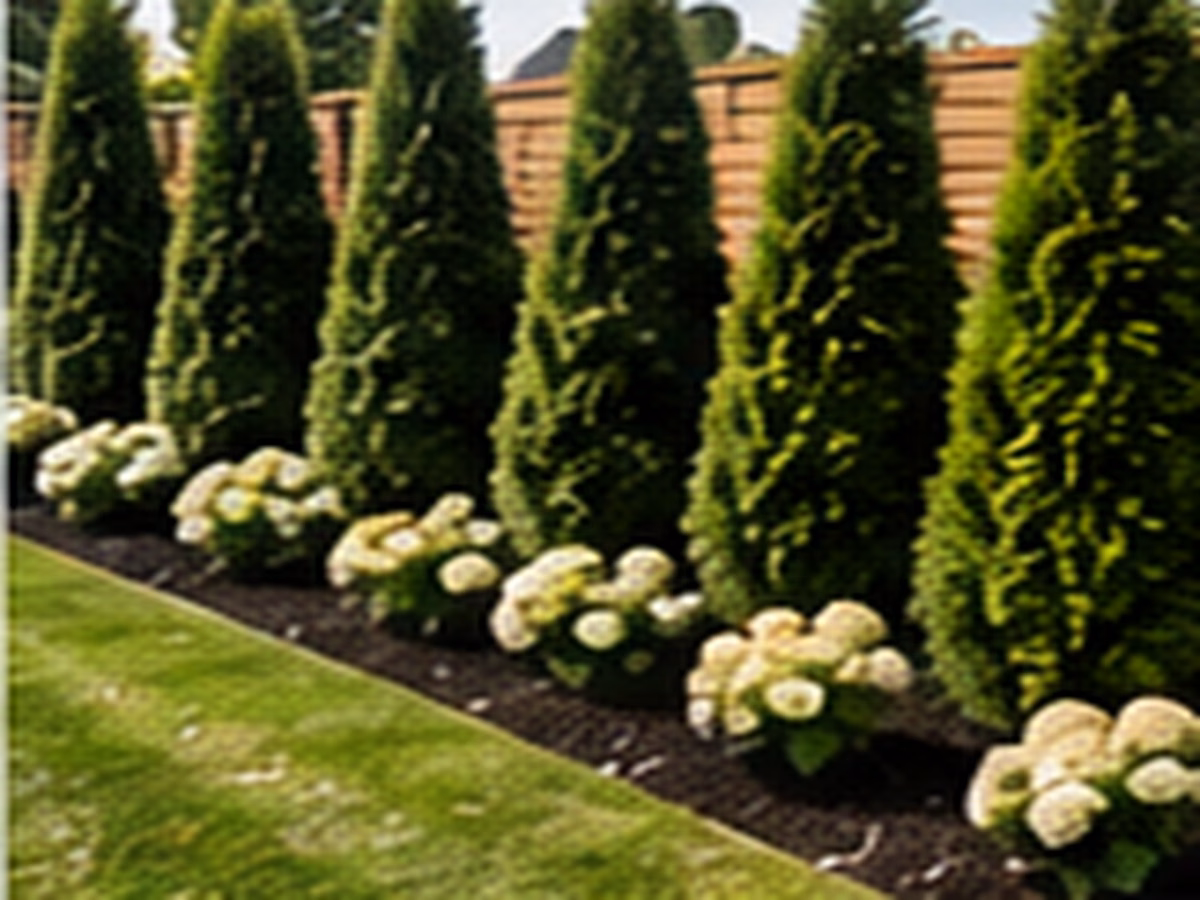 A softened chain-link fence bordered by layered shrubs and perennials