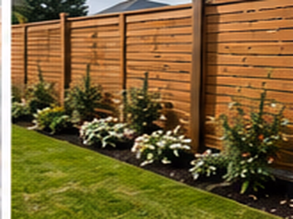 A close detail of layered fence planting with a clean maintenance edge