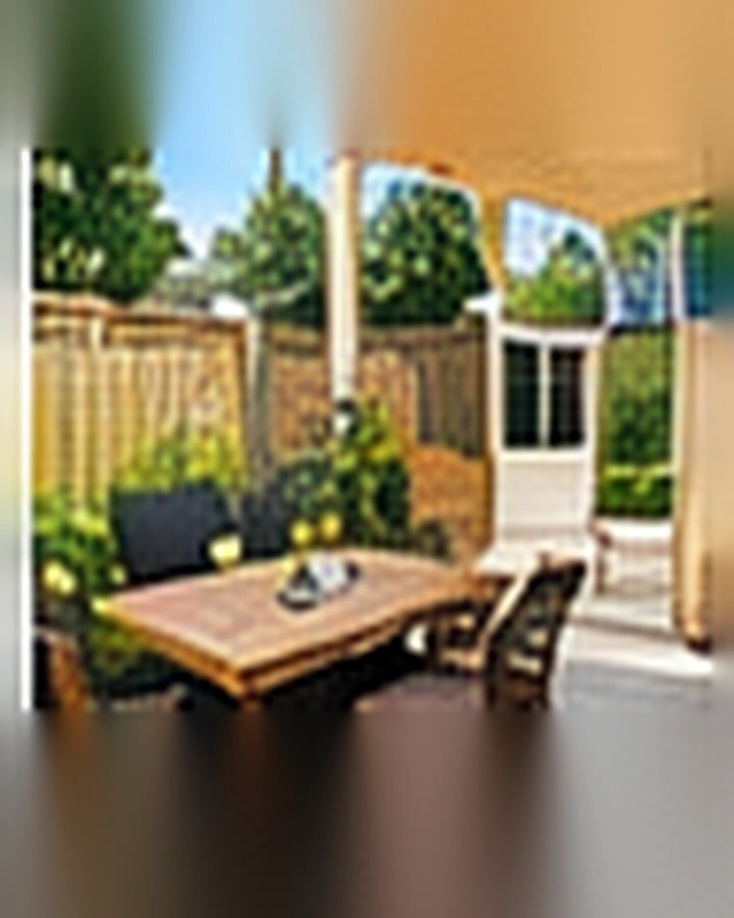 After transformation: Concrete Patio to Outdoor Dining Haven: Soften the Hardscape