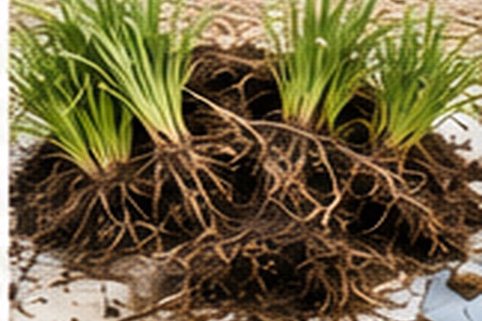 An overcrowded perennial clump ready for division in a residential garden