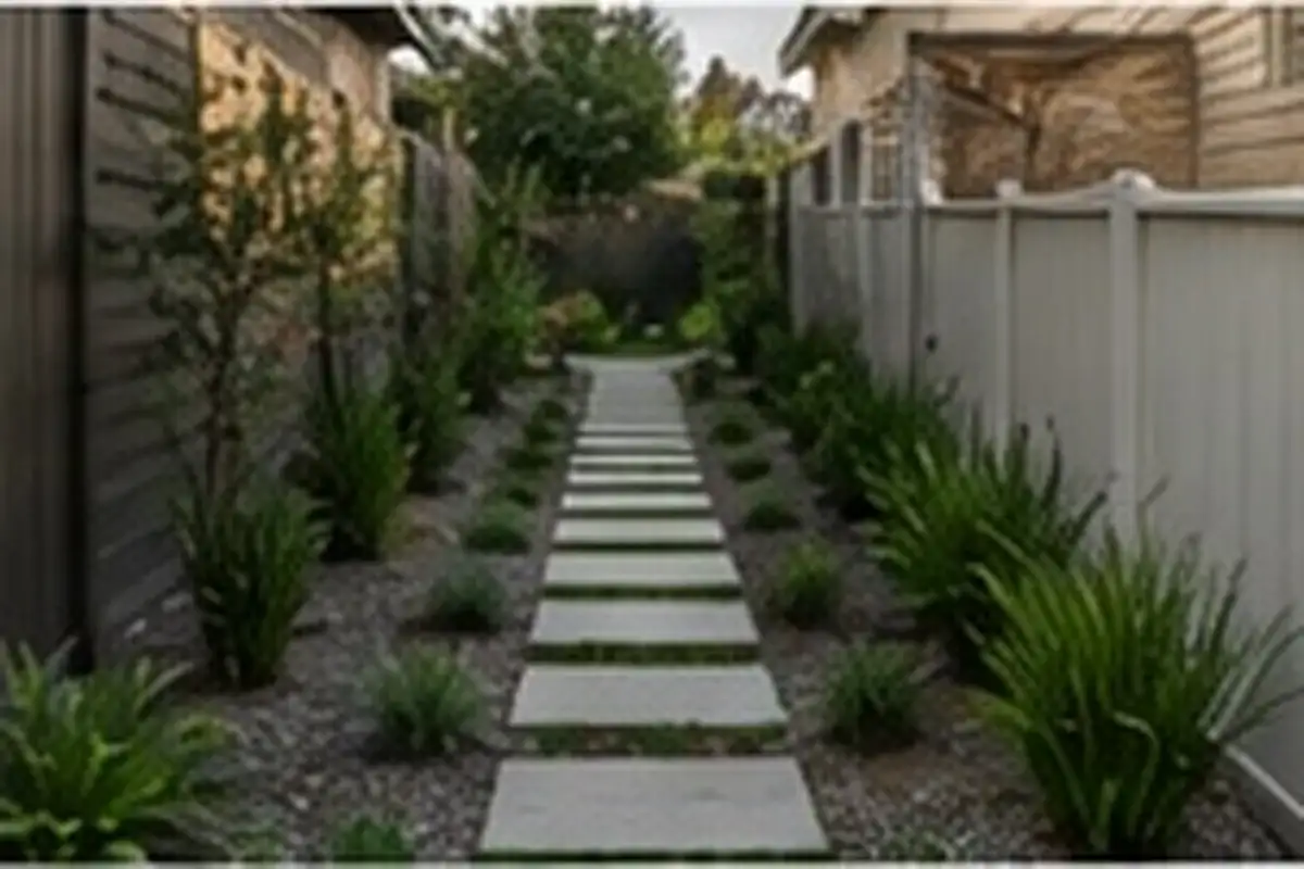 Detail of a young native garden showing mulch and developing plants