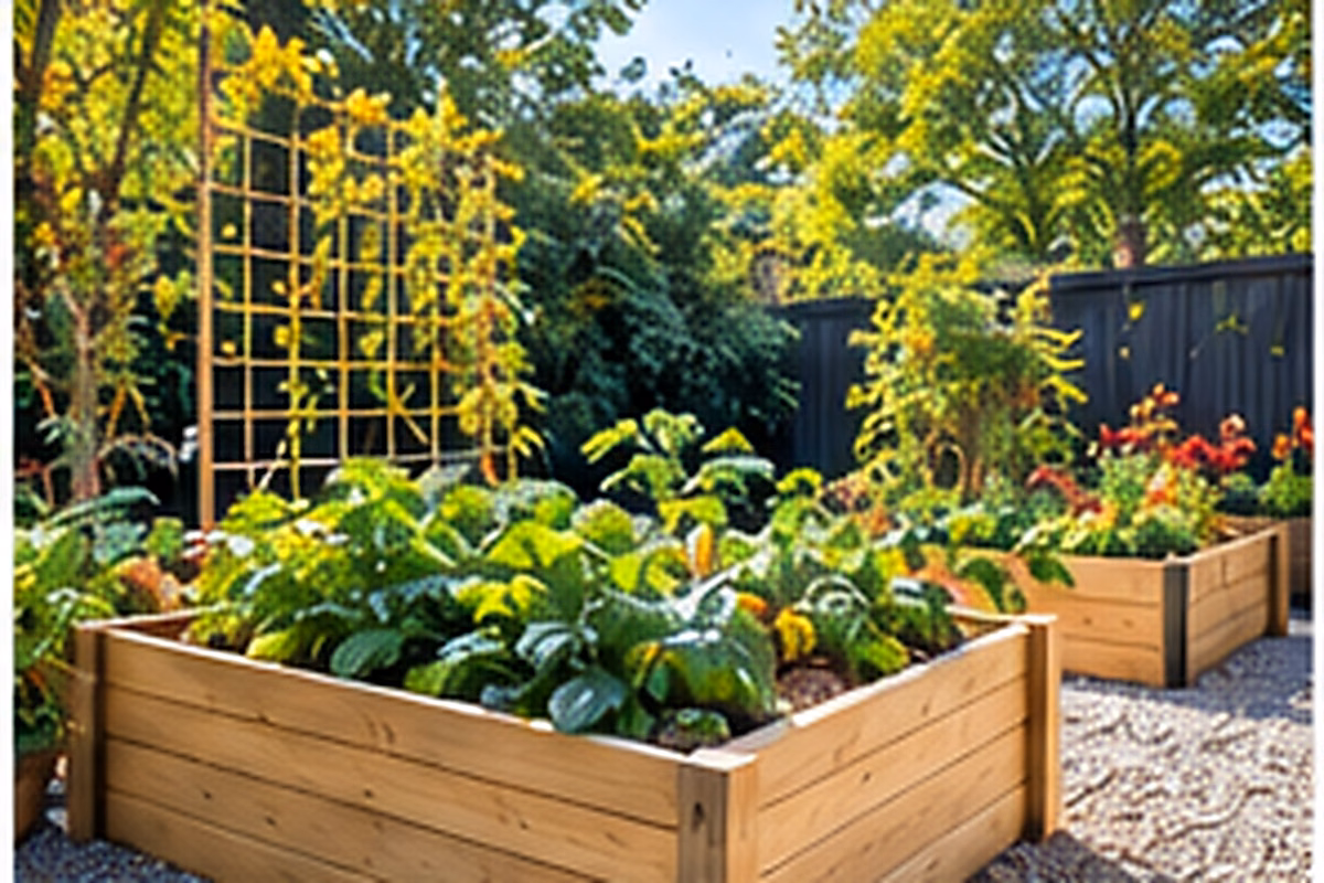Sunny residential flower bed filled with late-season blooms in a landscaped yard