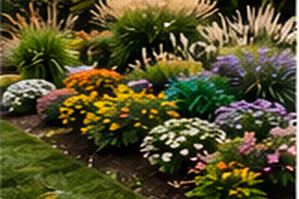 A residential garden in early fall before seasonal cleanup and planting work