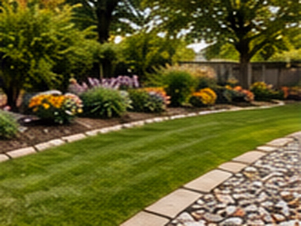Close-up of fall garden maintenance with pruned plants and fresh mulch