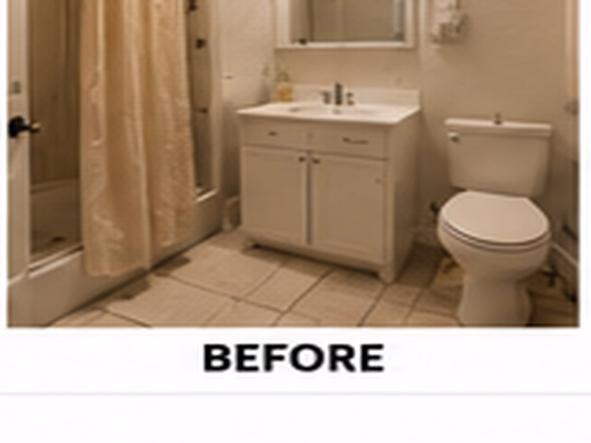 A compact bathroom with dated finishes before a budget refresh
