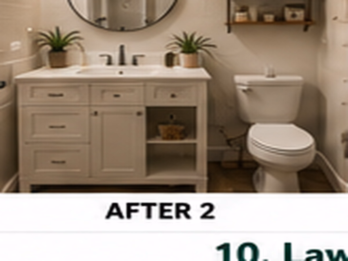Close detail of simple bathroom hardware and countertop storage