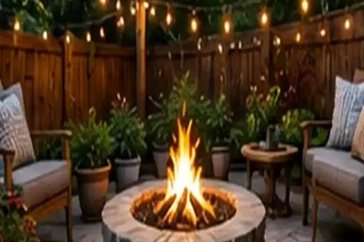 Close view of front yard planting proportions around a focal tree